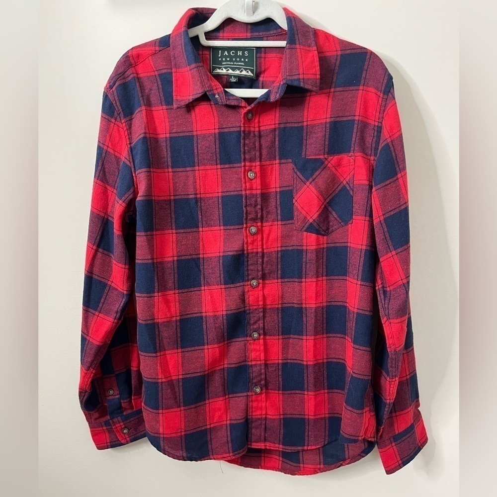 Jachs New York Recycled Flannel Size Large Red Blue Plaid